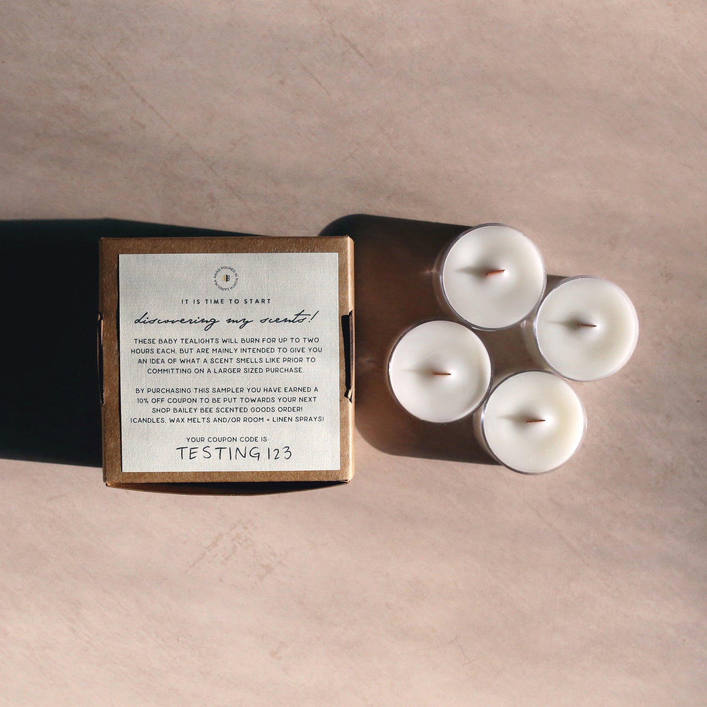 back of coconut wax tealight sampler quad