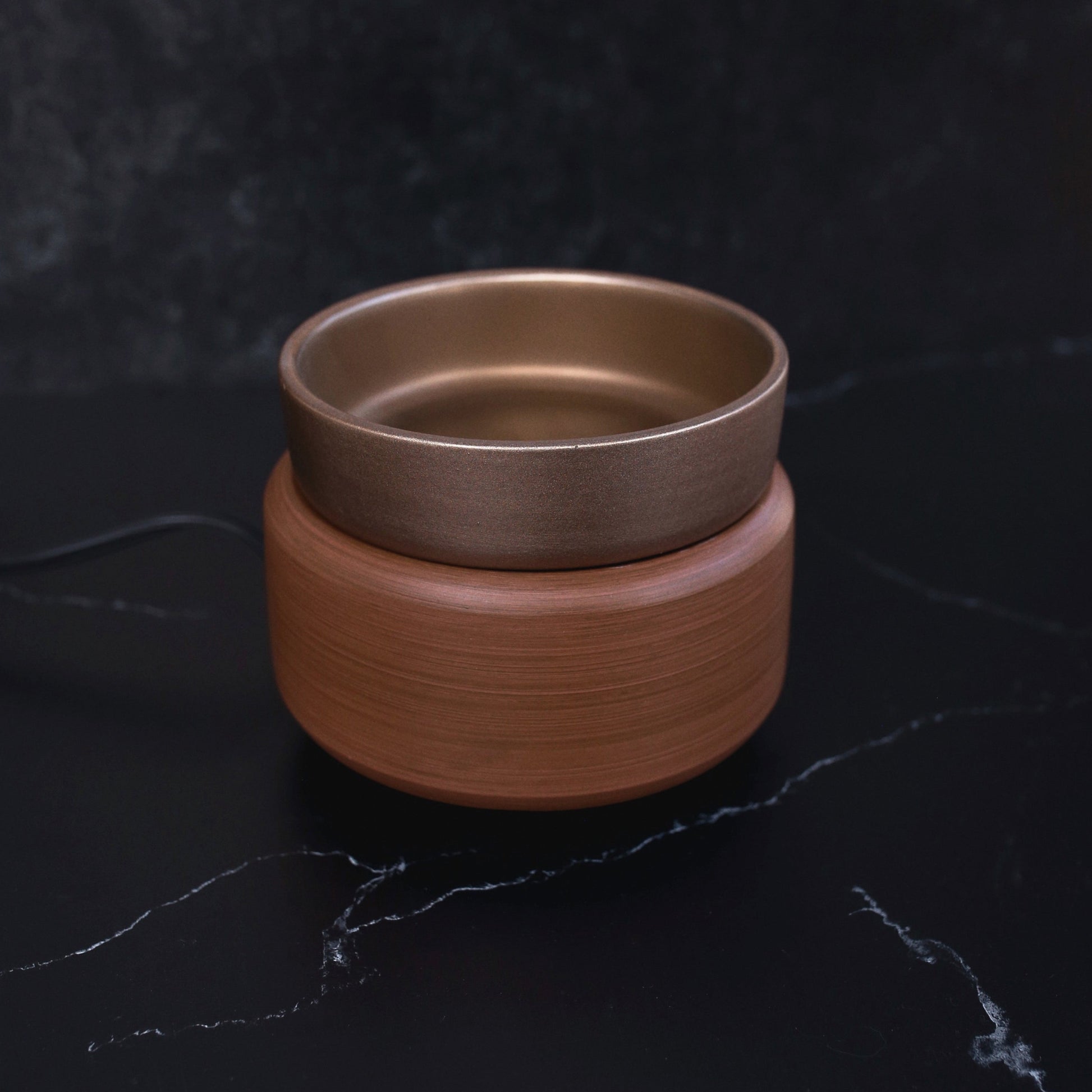 bronze and walnut wax warmer