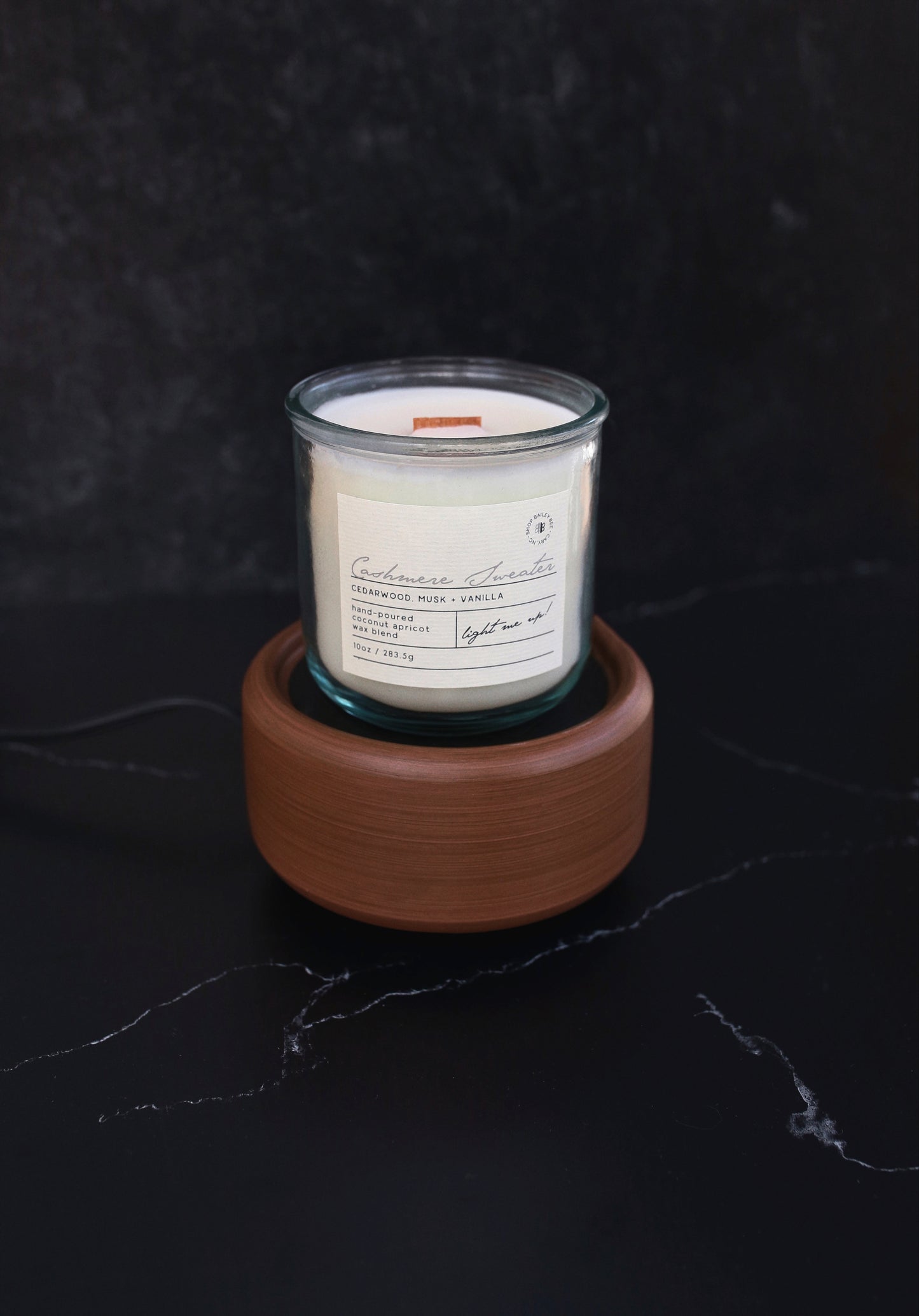 bronze and walnut wax warmer acting as candle warmer